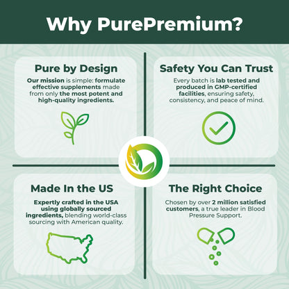PurePremium Blood Pressure Supplements with Hawthorn Berry, Hibiscus, Garlic & Vitamin B12- Nitric Oxide Supplement for Normal Heart Health - Maple Wellness Supplements