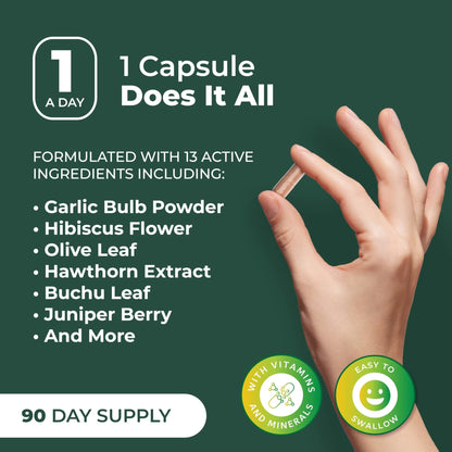 PurePremium Blood Pressure Supplements with Hawthorn Berry, Hibiscus, Garlic & Vitamin B12- Nitric Oxide Supplement for Normal Heart Health - Maple Wellness Supplements