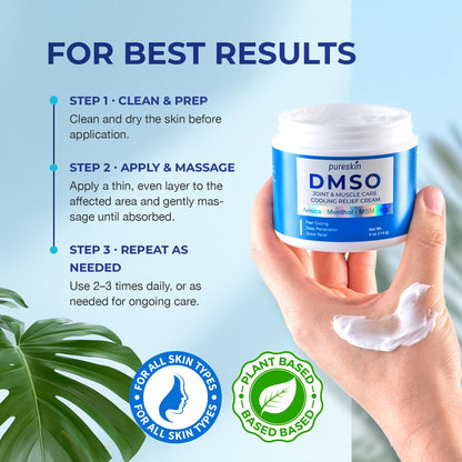 PURESKIN DMSO Relief Cream – Pharmaceutical Grade Fast-Absorbing Cooling Formula for Active Lifestyles – Lightweight Cream with Arnica, MSM, Magnesium, Menthol & Aloe, 4 oz - Maple Wellness Supplements