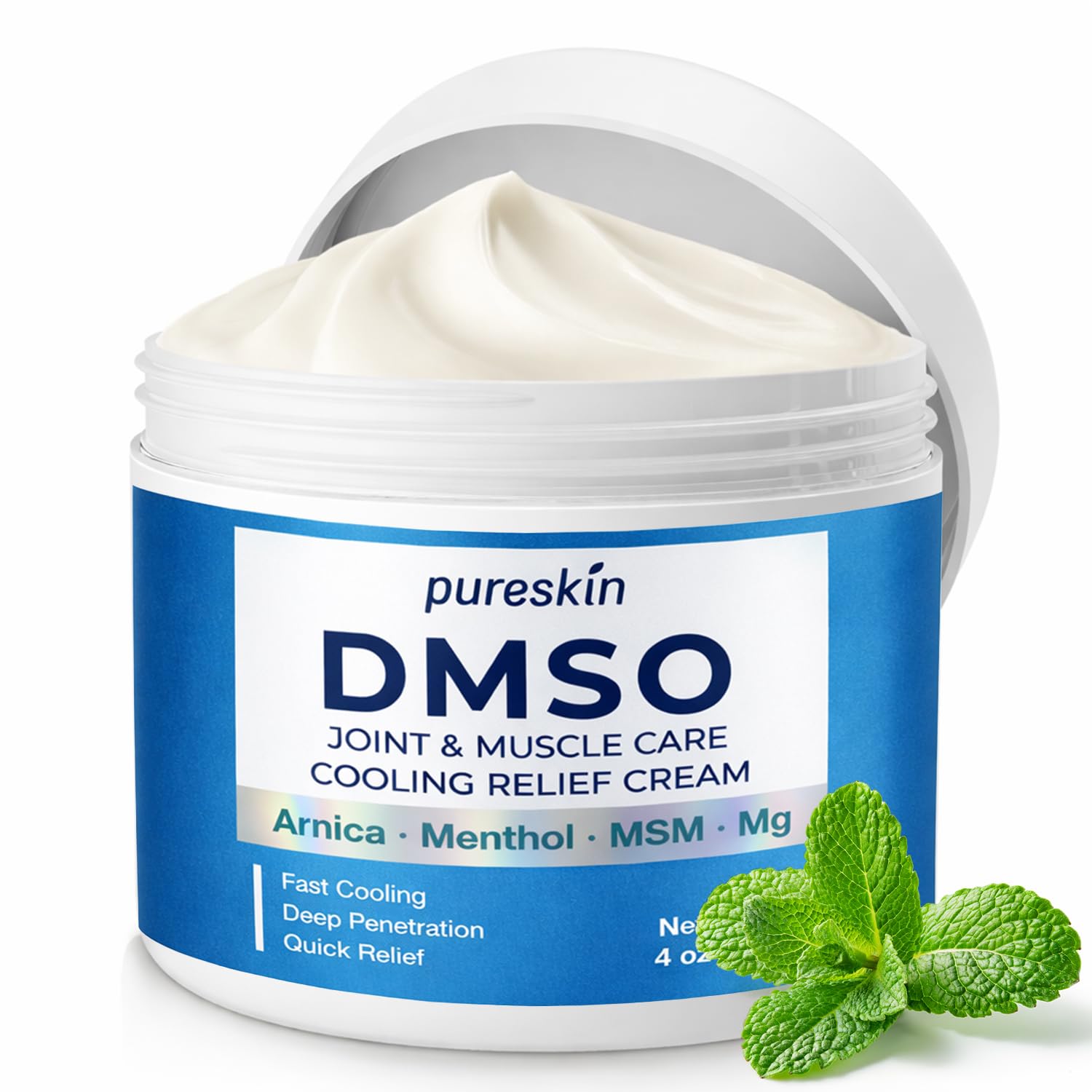 PURESKIN DMSO Relief Cream – Pharmaceutical Grade Fast-Absorbing Cooling Formula for Active Lifestyles – Lightweight Cream with Arnica, MSM, Magnesium, Menthol & Aloe, 4 oz - Maple Wellness Supplements
