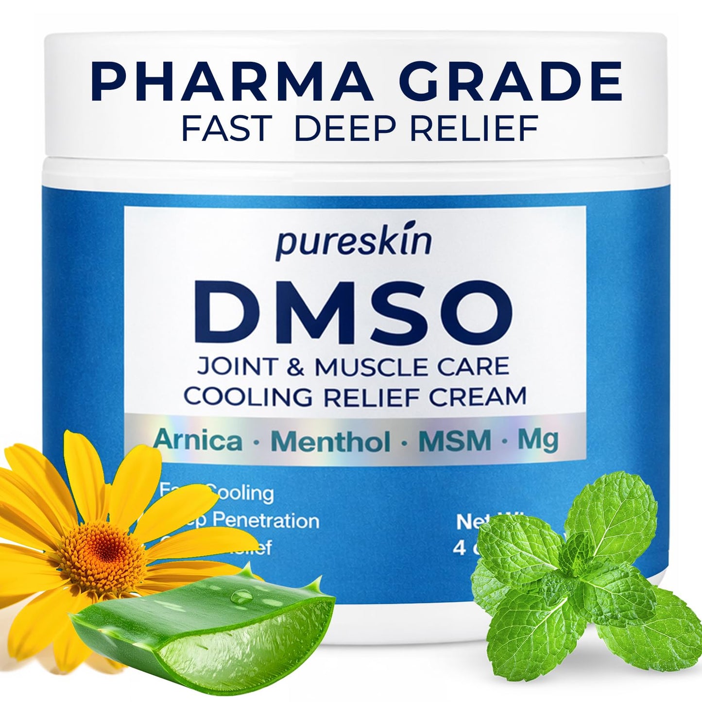 PURESKIN DMSO Relief Cream – Pharmaceutical Grade Fast-Absorbing Cooling Formula for Active Lifestyles – Lightweight Cream with Arnica, MSM, Magnesium, Menthol & Aloe, 4 oz - Maple Wellness Supplements