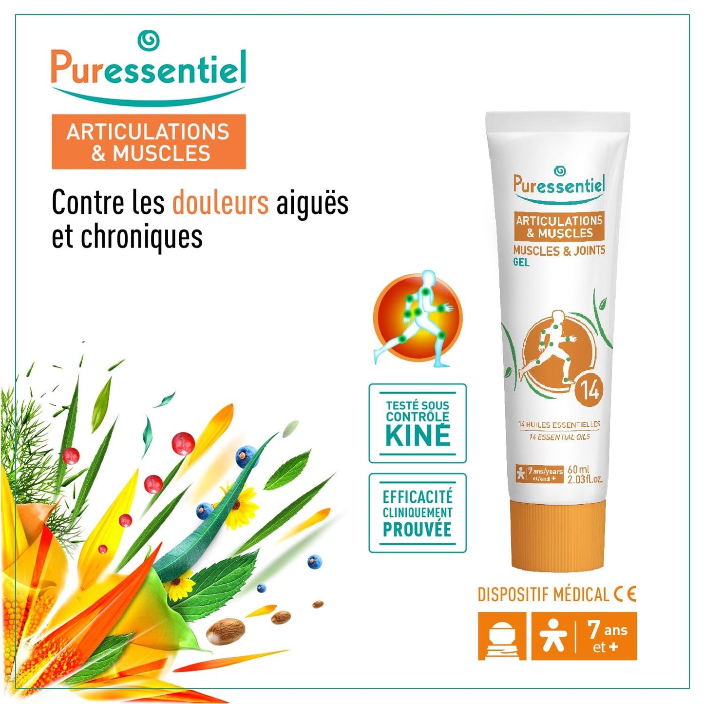 Puressentiel Muscles and Joints Gel - Soothing Gel for Muscle Relief and Knee Relief - Cooling Gel for Foot Relief - Back Gel - 2.02 oz - Maple Wellness Supplements