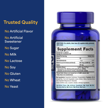 Puritan's Pride Advanced Glucosamine Chondroitin MSM with Vitamin D3 50mcg (2000 IU), Dietary Supplement for Joint Health - Maple Wellness Supplements