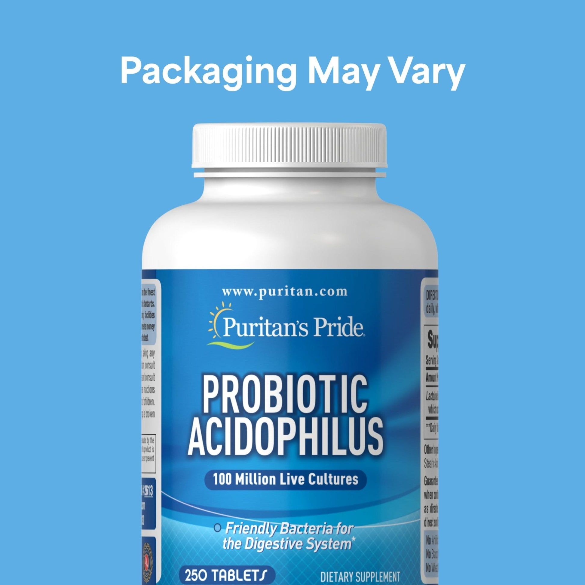 Puritan's Pride Daily Probiotic Acidophilus, 100 Million Live Cultures, Dietary Supplement for Digestive, Gut, and Immune Health, Soy, Sodium, - Maple Wellness Supplements
