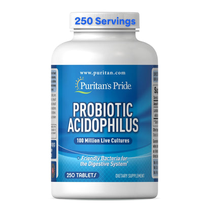 Puritan's Pride Daily Probiotic Acidophilus, 100 Million Live Cultures, Dietary Supplement for Digestive, Gut, and Immune Health, Soy, Sodium, - Maple Wellness Supplements