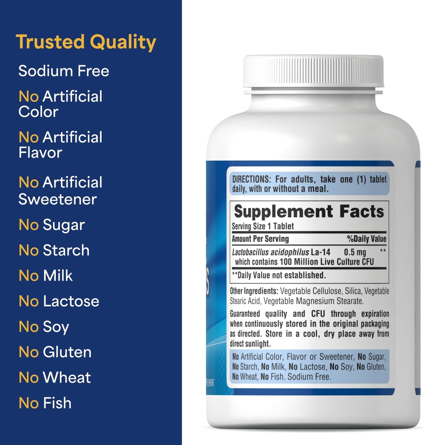 Puritan's Pride Daily Probiotic Acidophilus, 100 Million Live Cultures, Dietary Supplement for Digestive, Gut, and Immune Health, Soy, Sodium, - Maple Wellness Supplements