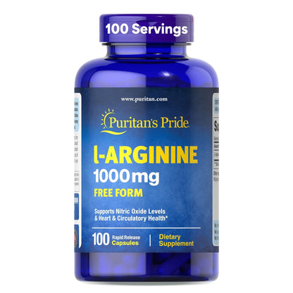 Puritan's Pride L-Arinine 1000mg, Dietary Supplement Supports Nitric Oxide Levels and Heart and Circulatory Heath, 100 Day Supply, 100 Tablets - Maple Wellness Supplements
