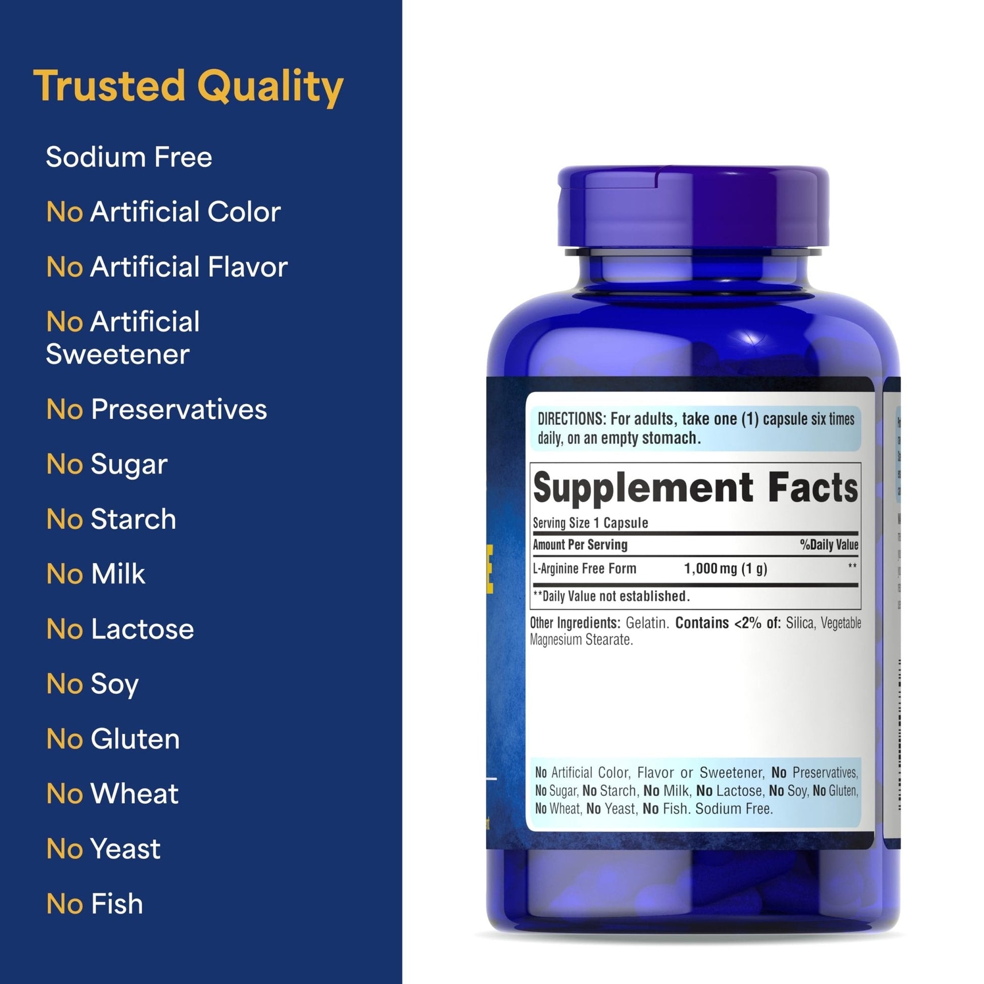 Puritan's Pride L-Arinine 1000mg, Dietary Supplement Supports Nitric Oxide Levels and Heart and Circulatory Heath, 100 Day Supply, 100 Tablets - Maple Wellness Supplements