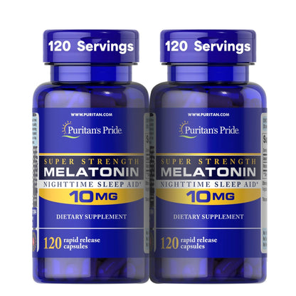 Puritan's Pride Premium Super Strength Melatonin 10mg Sleep Aid, Dietary Supplement for Sound, Restful, & Longer Sleep Support, 4 Month Supply, - Maple Wellness Supplements