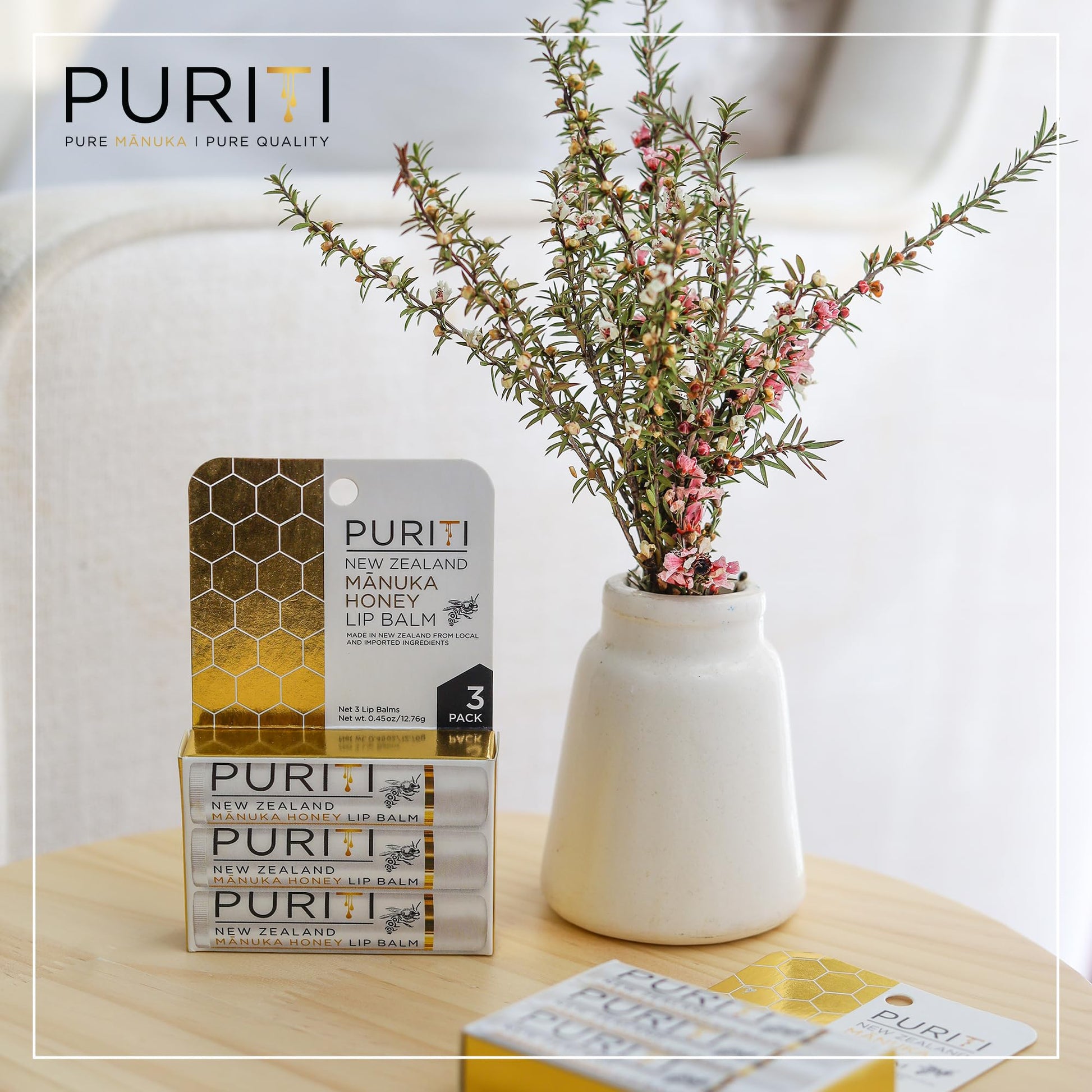 PURITI Manuka Honey Lip Balm – 3pack Soothing & Moisturizing, Enriched with Almond - Maple Wellness Supplements