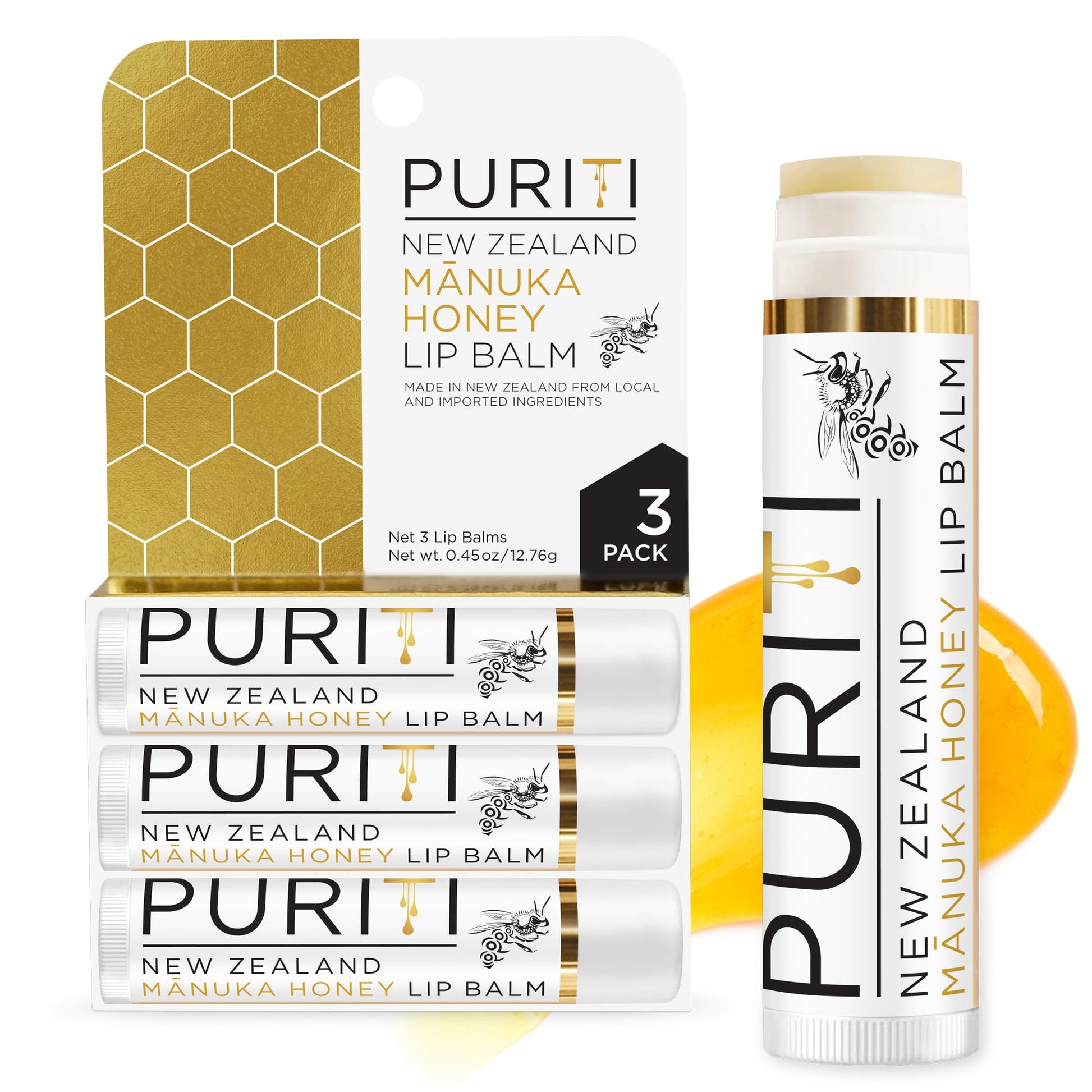 PURITI Manuka Honey Lip Balm – 3pack Soothing & Moisturizing, Enriched with Almond - Maple Wellness Supplements