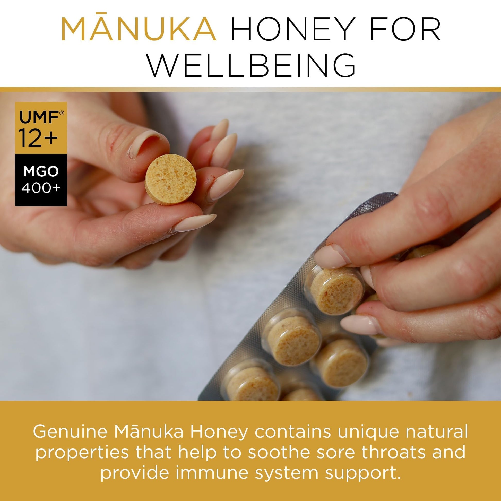 PURITI Premium Manuka Honey Lozenges High Potency - Sugar Free Drops | Genuine New Zealand Raw Manuka Honey Soothers for Coughs & Sore Throats | UMF Certified MGO 400+ UMF12+ (16 Pack) - Maple Wellness Supplements