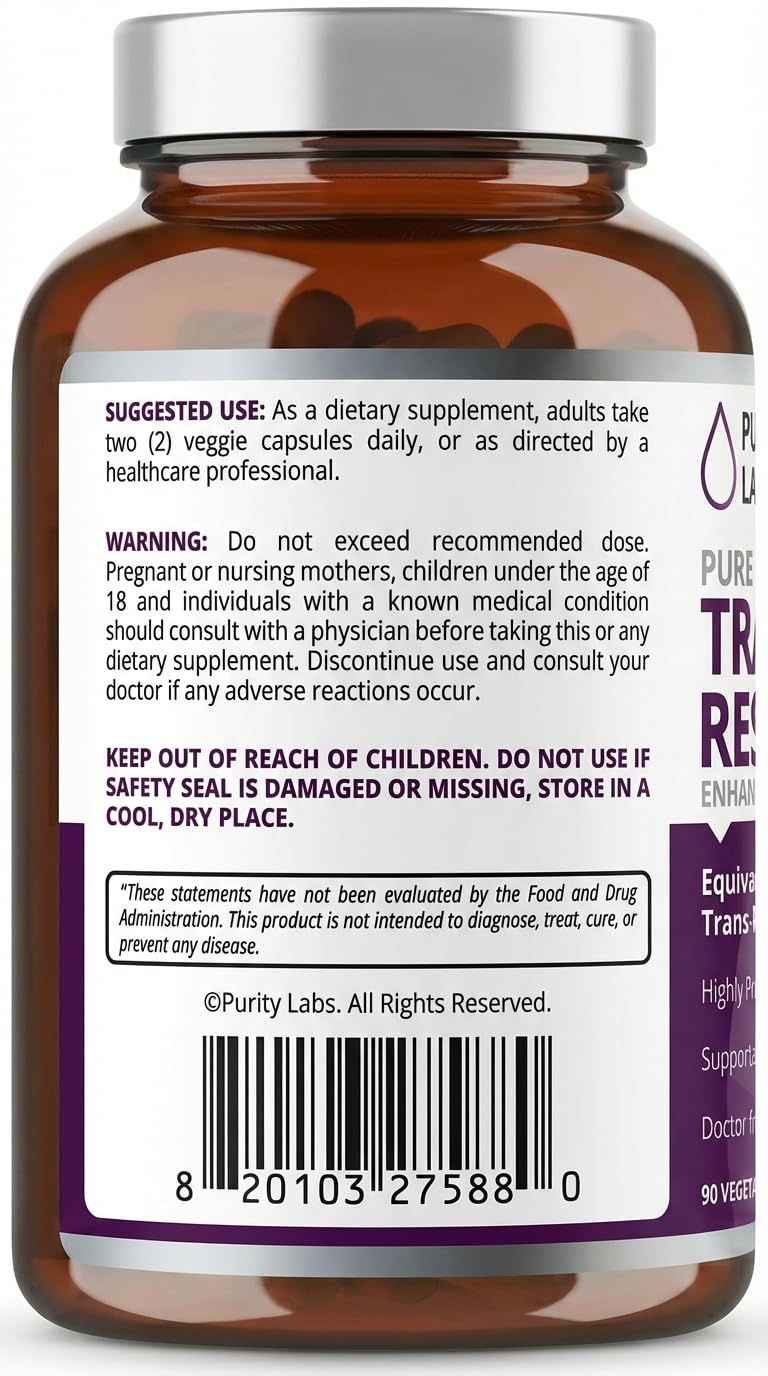 Purity Labs Trans-Resveratrol Supplement 5,000 mg Equivalent per Serving with Quercetin, USDA Organic High Potency Antioxidant, - Maple Wellness Supplements