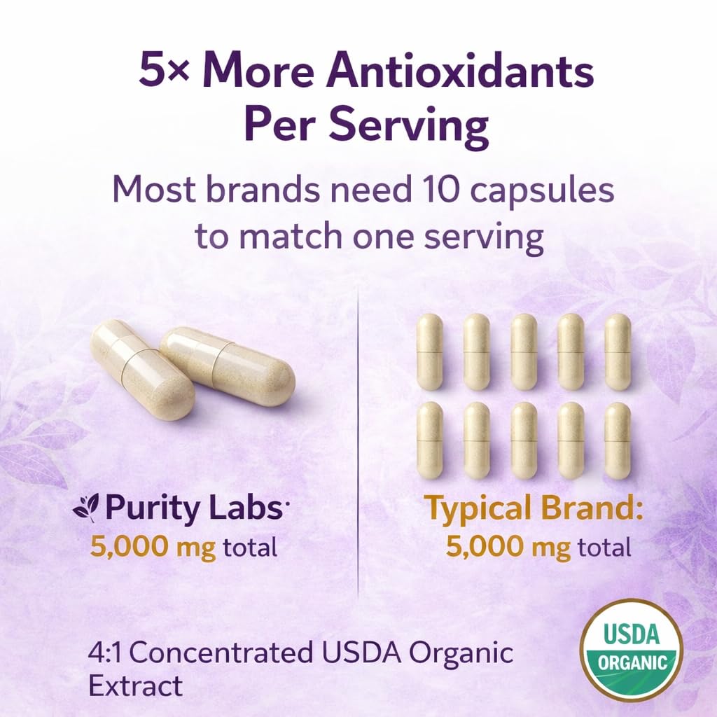 Purity Labs Trans-Resveratrol Supplement 5,000 mg Equivalent per Serving with Quercetin, USDA Organic High Potency Antioxidant, - Maple Wellness Supplements