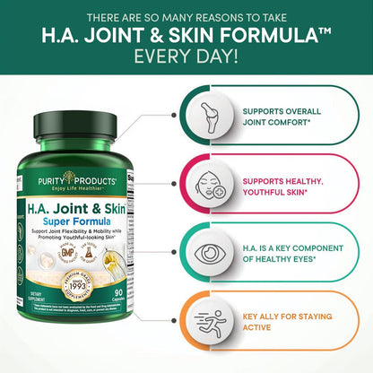 Purity Products H.A. Joint and Skin Super Formula Biocell Collagen w/Hyaluronic Acid Supports Healthy Joint Flexibility, Healthy Synovial Fluid, and Lubrication - 5-Loxin - 90 Capsules (1) - Maple Wellness Supplements