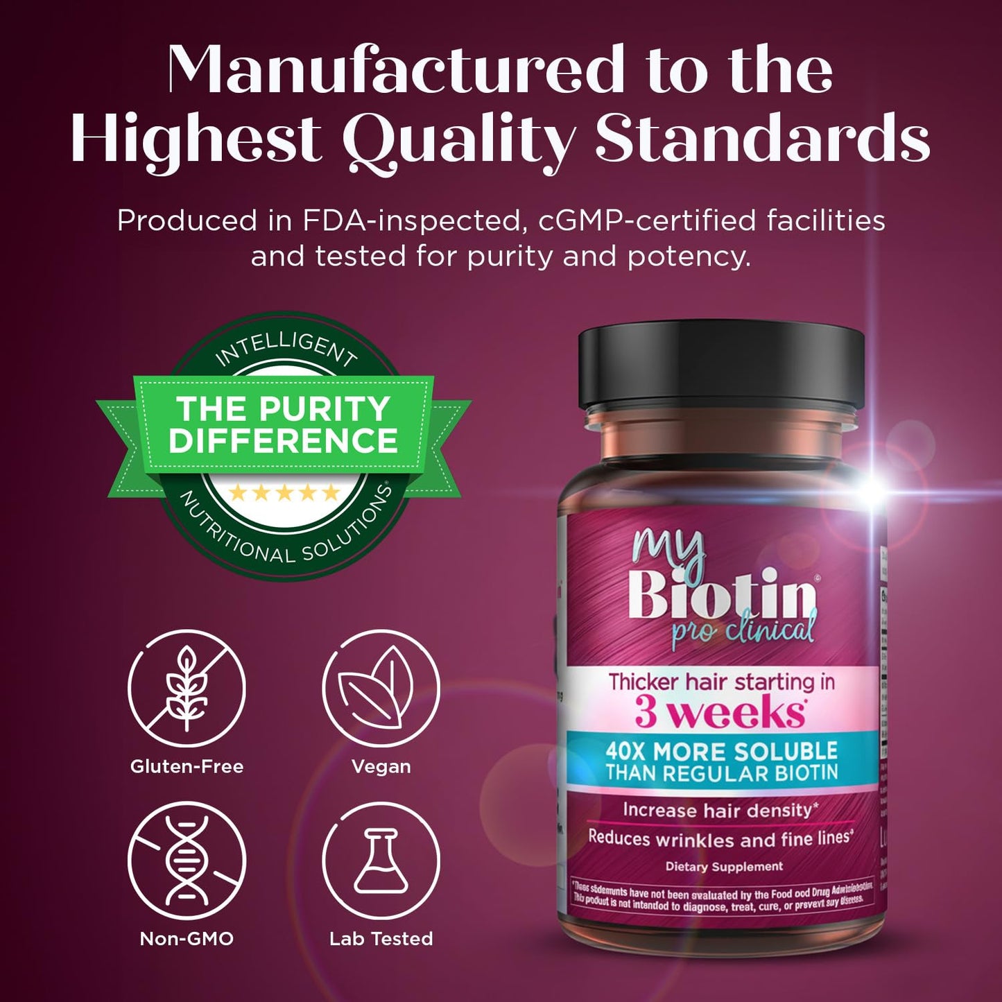 Purity Products MyBiotin ProClinical – Thicker Hair Starting in 3 Weeks & Fights Wrinkles - MB40X Patented Biotin Vitamin B7 Matrix w/Astaxanthin - Maple Wellness Supplements