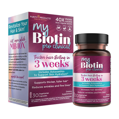 Purity Products MyBiotin ProClinical – Thicker Hair Starting in 3 Weeks & Fights Wrinkles - MB40X Patented Biotin Vitamin B7 Matrix w/Astaxanthin - Maple Wellness Supplements