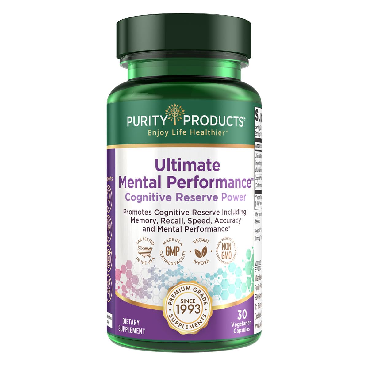 Purity Products Ultimate Mental Performance Supports Memory Recall, Mental Focus + More - Nootropic Powerhouse ft. Patented Botanical Plant-Based Ingredients - Vegan & Non-GMO - 30 Veggie Caps - Maple Wellness Supplements