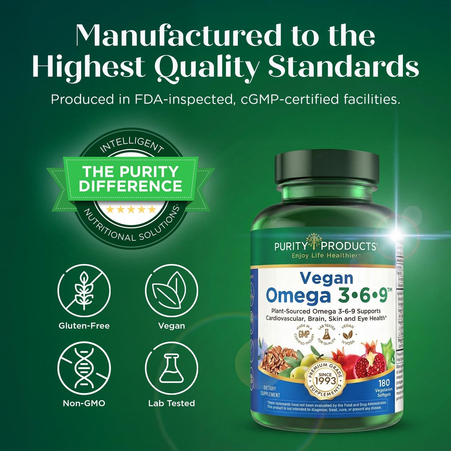 Purity Products Vegan Omega 3 6 9 Formula - “5 in 1” Essential Fatty Acid Complex - Scientifically Formulated Plant-Based Vegan Omega 3-6-9 Essential Fatty Acids - Maple Wellness Supplements