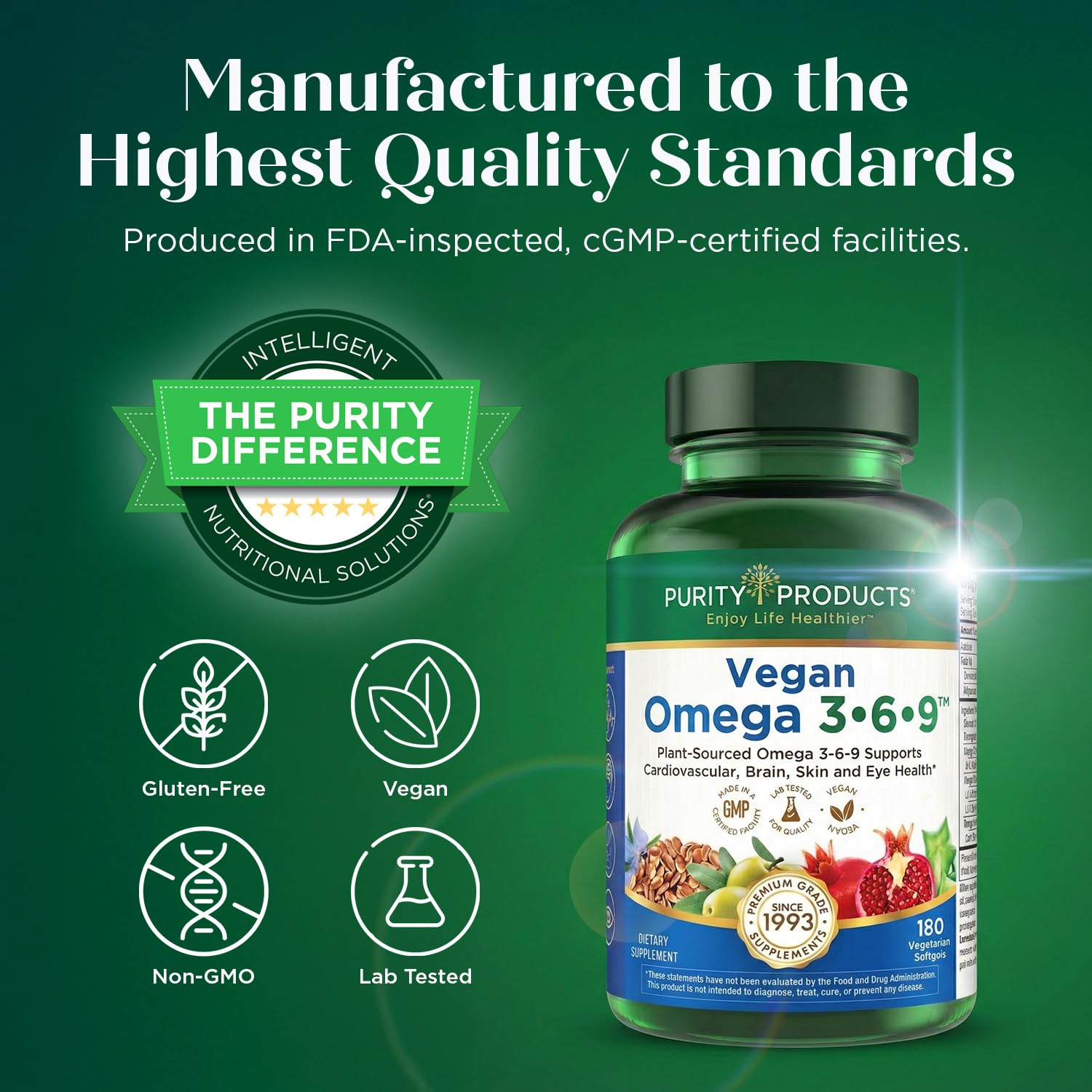 Purity Products Vegan Omega 3 6 9 Formula - “5 in 1” Essential Fatty Acid Complex - Scientifically Formulated Plant-Based Vegan Omega 3-6-9 Essential Fatty Acids - Maple Wellness Supplements