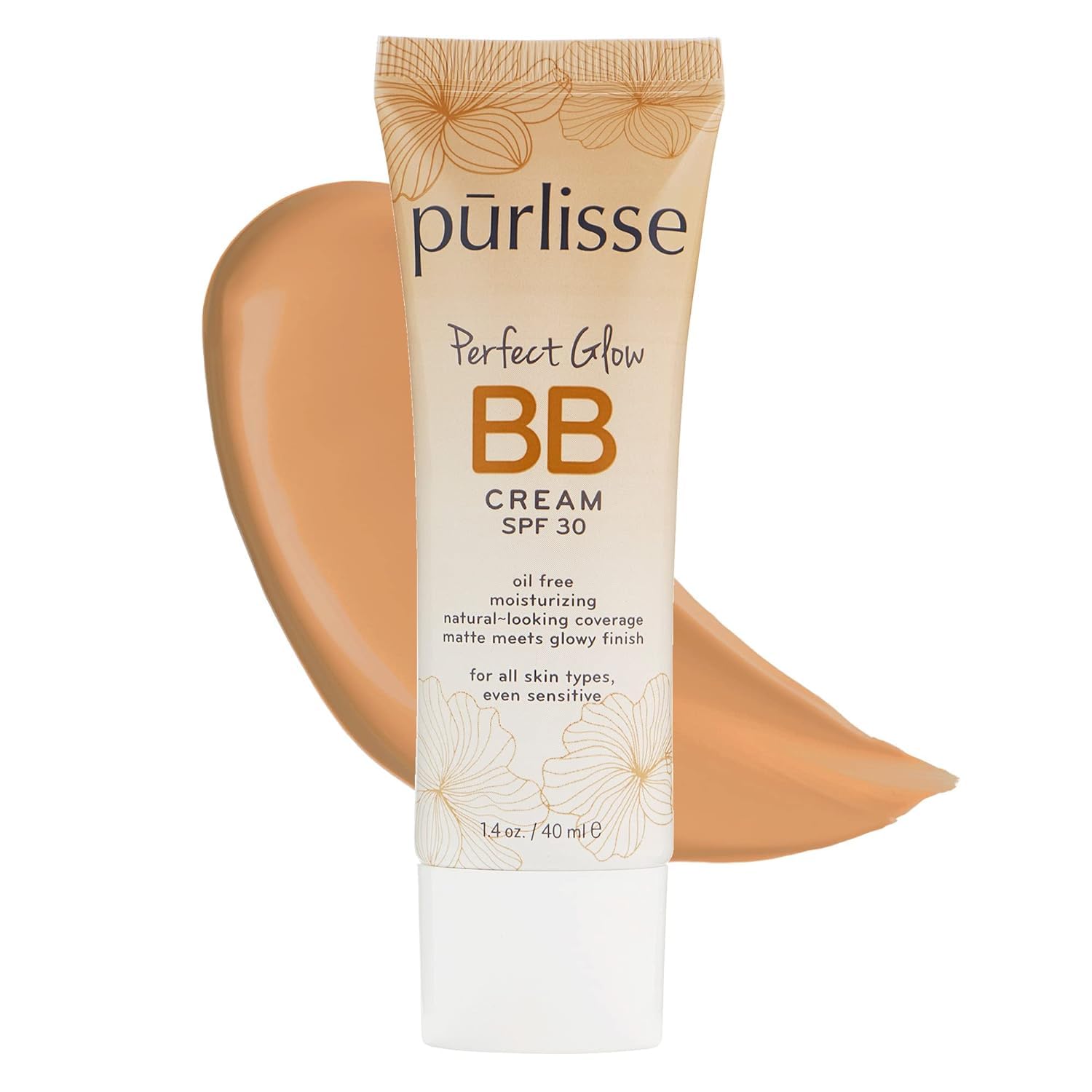 pūrlisse Perfect Glow BB Cream with SPF 30 - Matte Meets Dewy Finish - Enriched with Goji & Hawthorn Berry to Help Improve Skin Texture & Radiance - Medium Golden (1.4 oz) - Maple Wellness Supplements