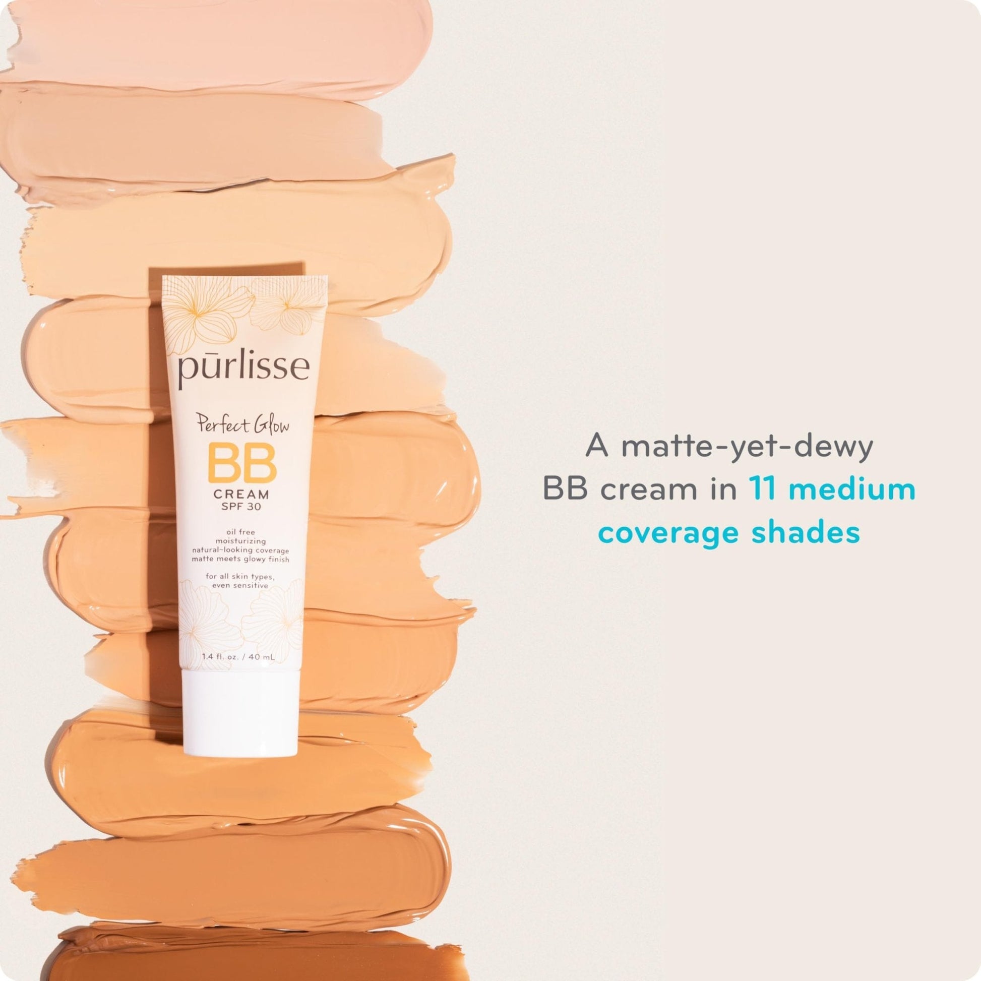 pūrlisse Perfect Glow BB Cream with SPF 30 - Matte Meets Dewy Finish - Enriched with Goji & Hawthorn Berry to Help Improve Skin Texture & Radiance - Medium Golden (1.4 oz) - Maple Wellness Supplements