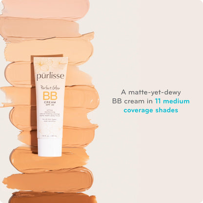pūrlisse Perfect Glow BB Cream with SPF 30 - Matte Meets Dewy Finish - Enriched with Goji & Hawthorn Berry to Help Improve Skin Texture & Radiance - Medium Golden (1.4 oz) - Maple Wellness Supplements
