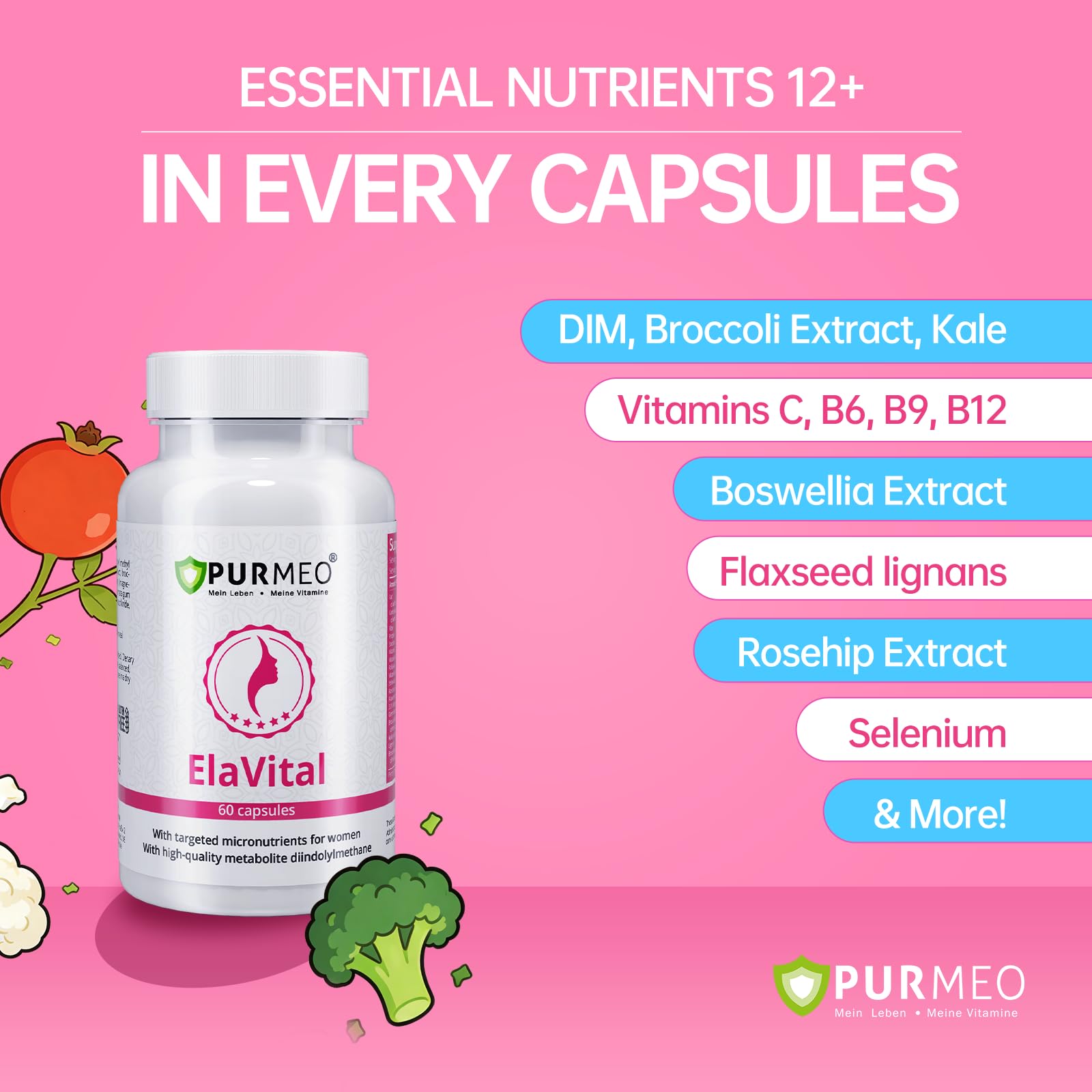 purmeo DIM Supplement for Women, Patented Formula Diindolylmethane Support Estrogen Hormone Balance & Breast Health, Non-GMO, 60ct Vegan Capsules - Maple Wellness Supplements