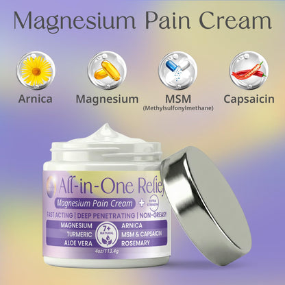 PURPLE CANYON All in One Magnesium Pain Cream – Natural Pain Relief Cream with Arnica, MSM & Capsaicin for Muscle & Joint Support – Fast-Absorbing, Non-Greasy Formula with Aloe Vera & Turmeric - Maple Wellness Supplements