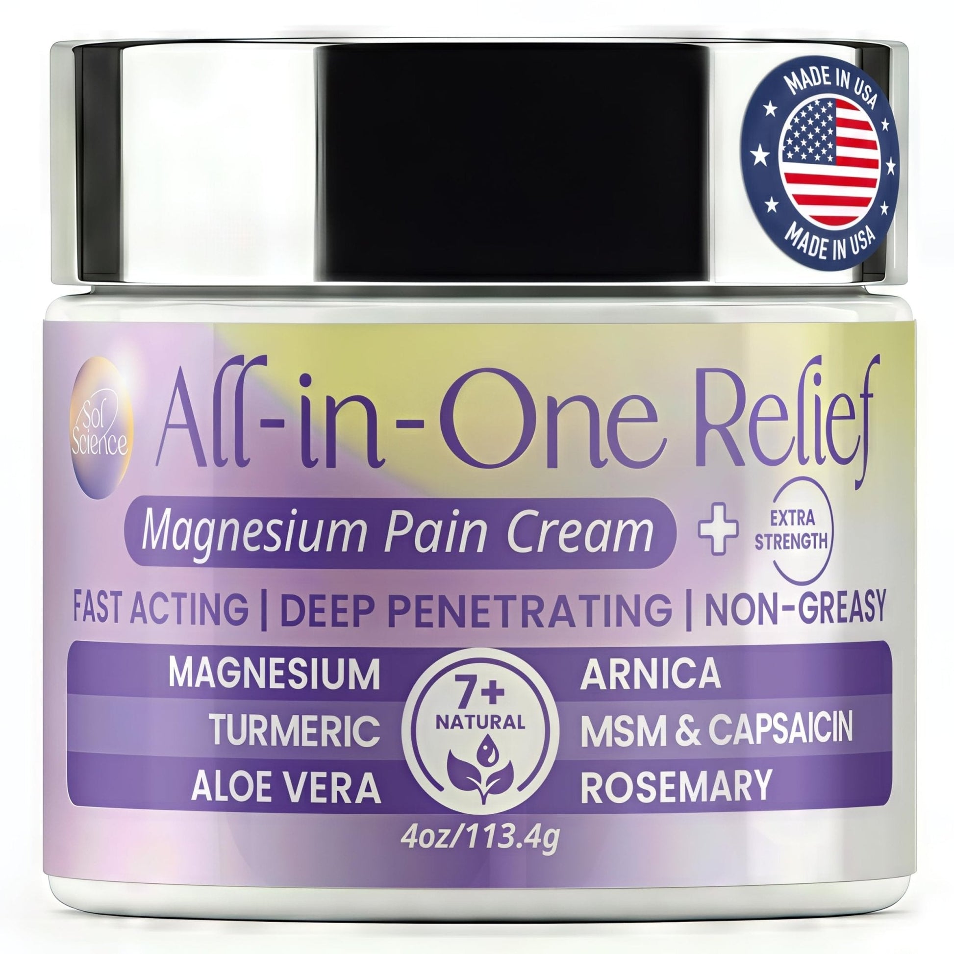 PURPLE CANYON All in One Magnesium Pain Cream – Natural Pain Relief Cream with Arnica, MSM & Capsaicin for Muscle & Joint Support – Fast-Absorbing, Non-Greasy Formula with Aloe Vera & Turmeric - Maple Wellness Supplements