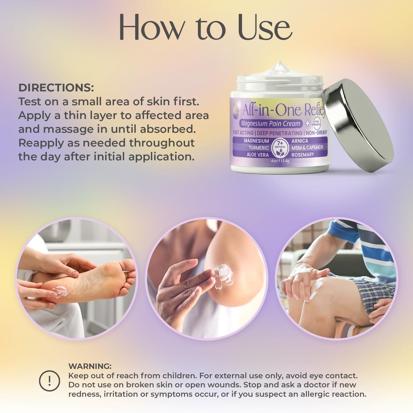 PURPLE CANYON All in One Magnesium Pain Cream – Natural Pain Relief Cream with Arnica, MSM & Capsaicin for Muscle & Joint Support – Fast-Absorbing, Non-Greasy Formula with Aloe Vera & Turmeric - Maple Wellness Supplements