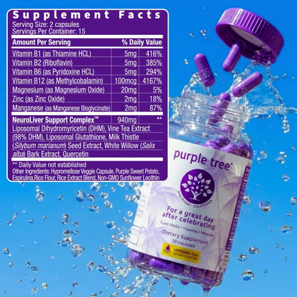 purple tree Post-Celebration Wellness Supplement for Liver Support & Hydration | Liposomal Dihydromyricetin (DHM), L-Glutathione, Milk Thistle - Maple Wellness Supplements