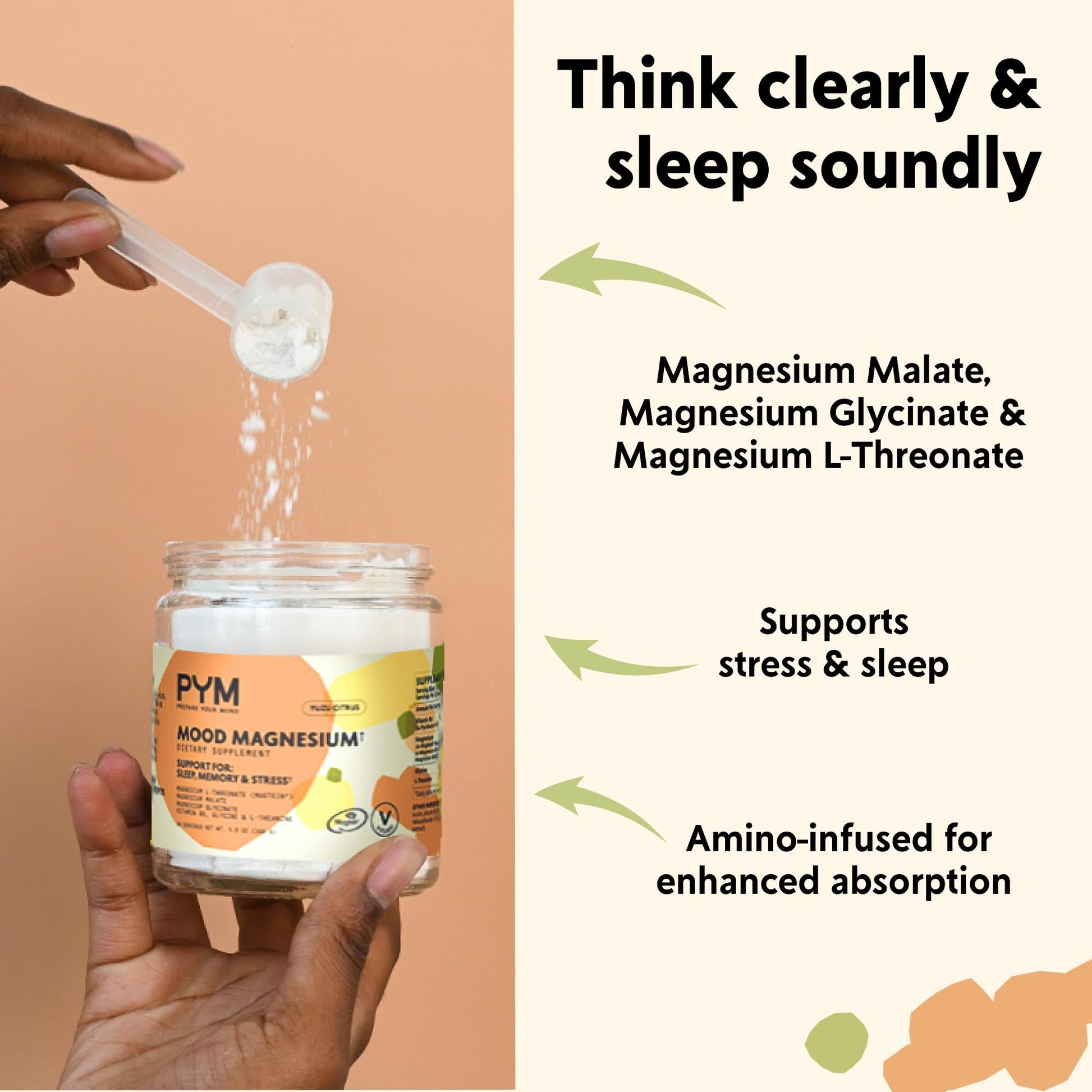 PYM Mood Magnesium Powder to Support Stress & Better Sleep, 30 Servings - Magnesium Glycinate, Magnesium Malate & l-Threonate, Yuzu Citrus | Non-GMO - Maple Wellness Supplements
