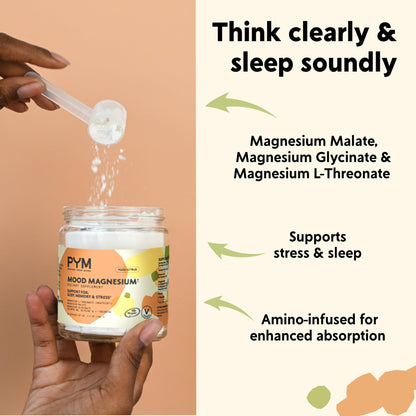 PYM Mood Magnesium Powder to Support Stress & Better Sleep, 30 Servings - Magnesium Glycinate, Magnesium Malate & l-Threonate, Yuzu Citrus | Non-GMO - Maple Wellness Supplements