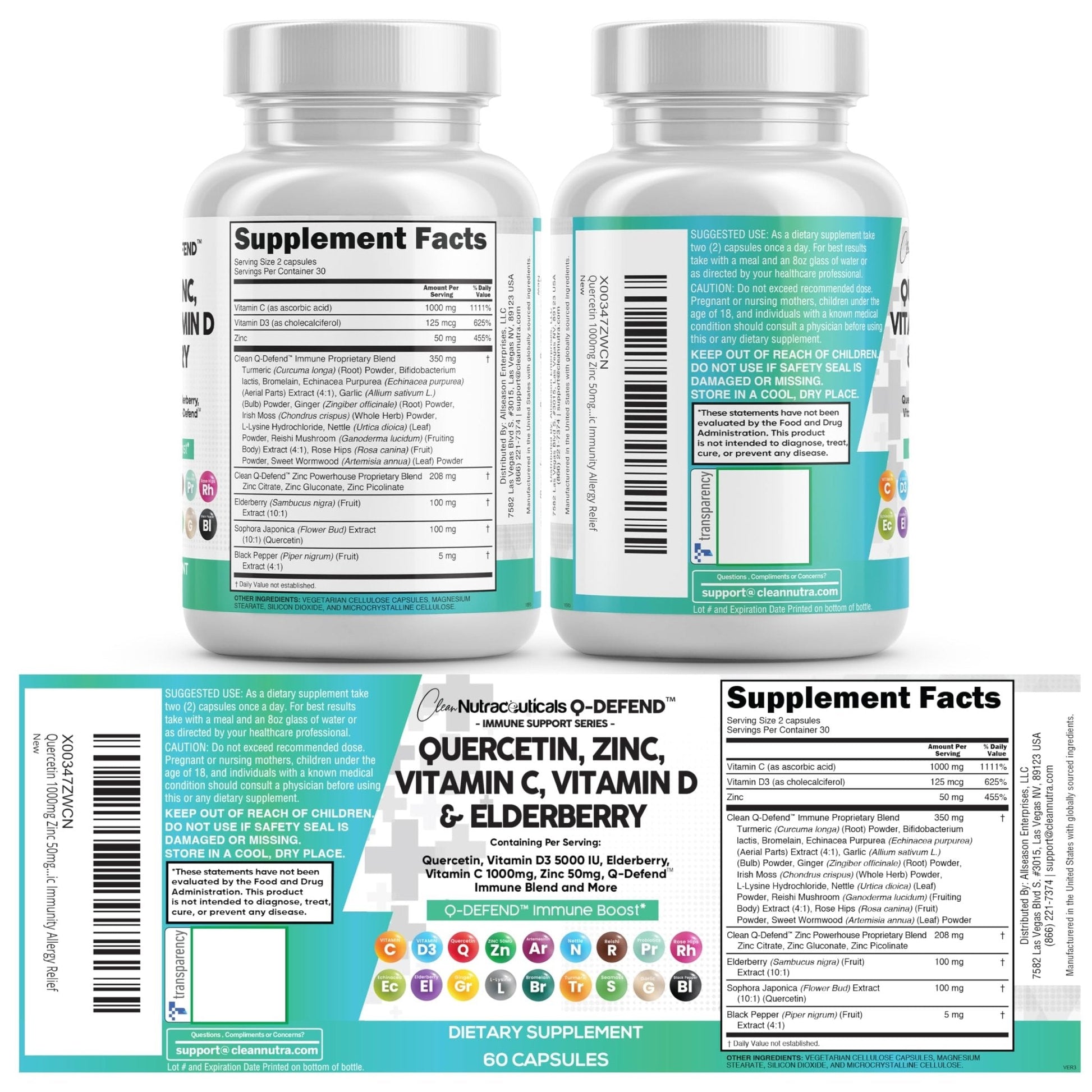 Q Defend Quercetin Supplement with Zinc Vitamin C Vitamin D Elderberry Turmeric Black Pepper Garlic Ginger Sea Moss Lysine Stinging Nettle Reishi Mushroom Immune - Maple Wellness Supplements