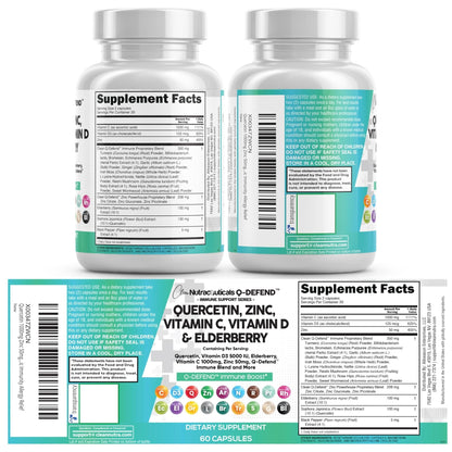 Q Defend Quercetin Supplement with Zinc Vitamin C Vitamin D Elderberry Turmeric Black Pepper Garlic Ginger Sea Moss Lysine Stinging Nettle Reishi Mushroom Immune - Maple Wellness Supplements
