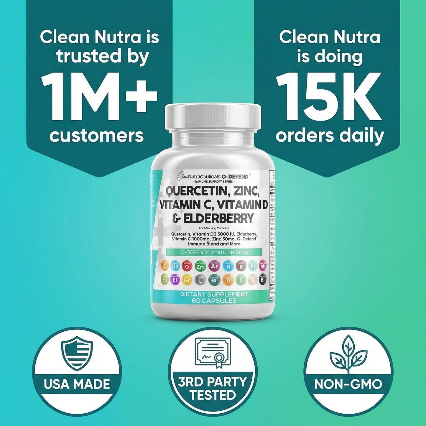 Q Defend Quercetin Supplement with Zinc Vitamin C Vitamin D Elderberry Turmeric Black Pepper Garlic Ginger Sea Moss Lysine Stinging Nettle Reishi Mushroom Immune - Maple Wellness Supplements