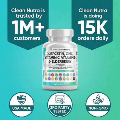 Q Defend Quercetin Supplement with Zinc Vitamin C Vitamin D Elderberry Turmeric Black Pepper Garlic Ginger Sea Moss Lysine Stinging Nettle Reishi Mushroom Immune - Maple Wellness Supplements