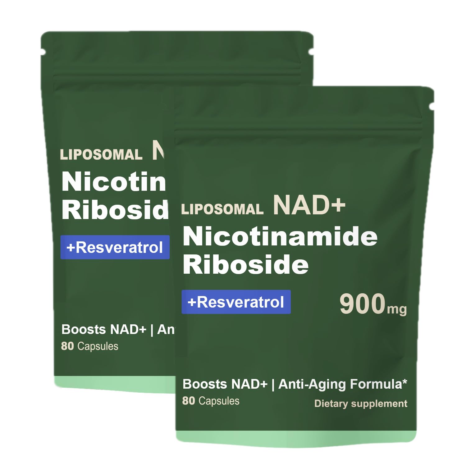 Quackiki NAD Resveratrol Supplement with NAD Nicotinamide Riboside Resveratrol 900 MG, Boost NAD+ for Cellular Health, Anti-Aging, Energy, Focus - 80 Capsules(2Pcs) - Maple Wellness Supplements