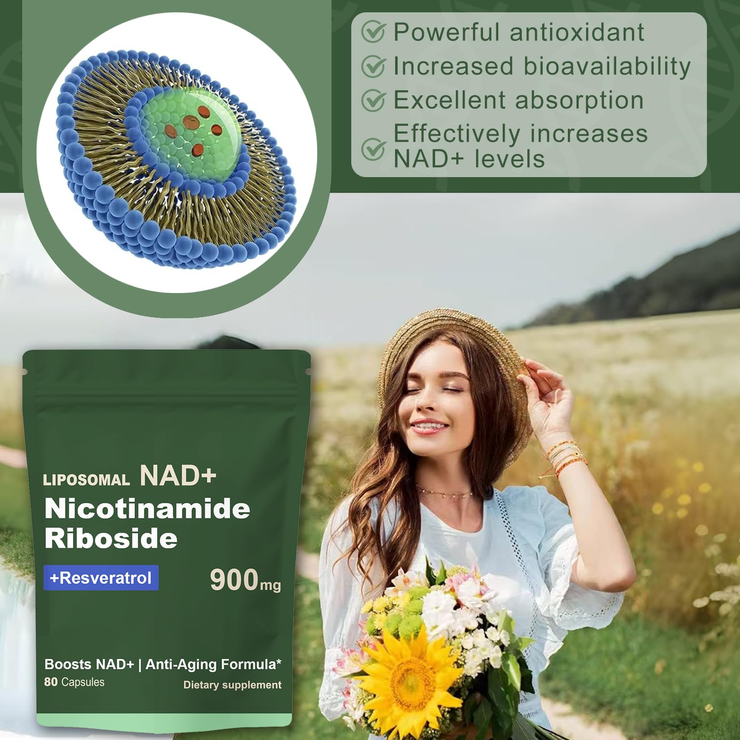 Quackiki NAD Resveratrol Supplement with NAD Nicotinamide Riboside Resveratrol 900 MG, Boost NAD+ for Cellular Health, Anti-Aging, Energy, Focus - 80 Capsules(2Pcs) - Maple Wellness Supplements