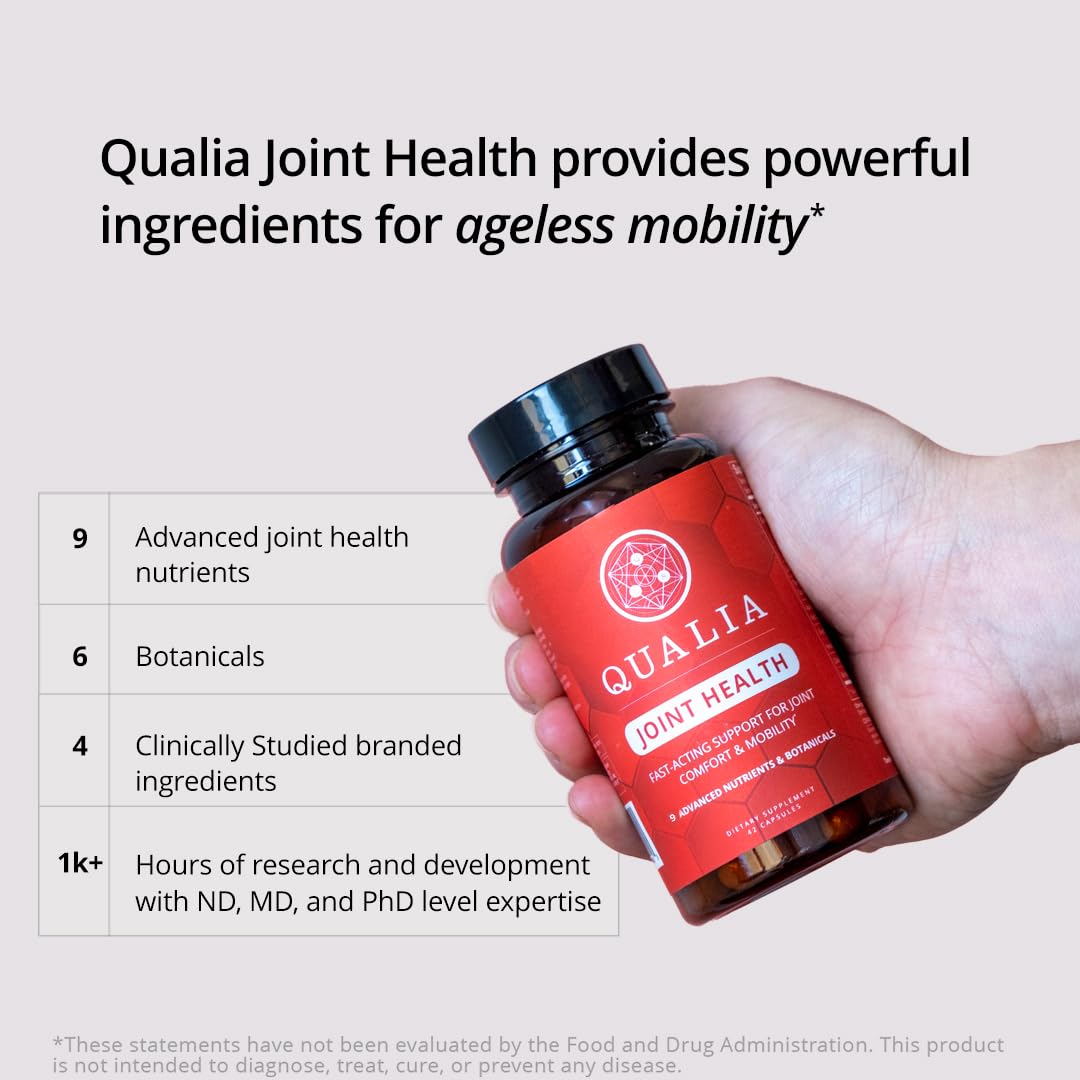 Qualia Joint Health 9 Advanced Joint Health nutrients: denatured Collagen, boswellia, tumeric, Boron, Ginger, L-carnitine. Cartilage Health, Tendon Strength, Healthy Joint Aging (1 Month Supply) - Maple Wellness Supplements