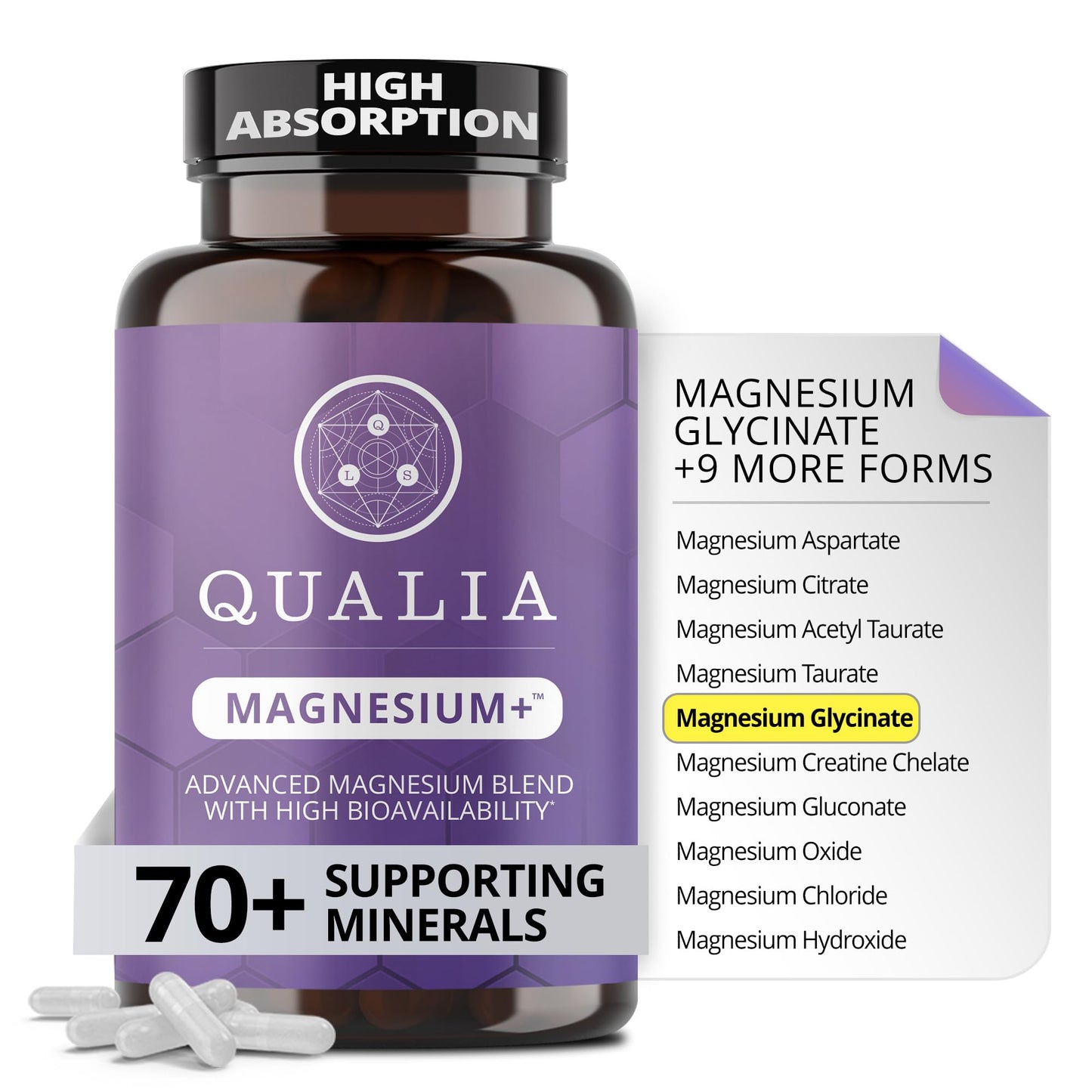 Qualia Magnesium+ | Doctor-Formulated. Premium Formula | High Bioavailability | 10 Forms of Magnesium & 70+ Minerals | Relaxed Mood, restful Sleep - Maple Wellness Supplements
