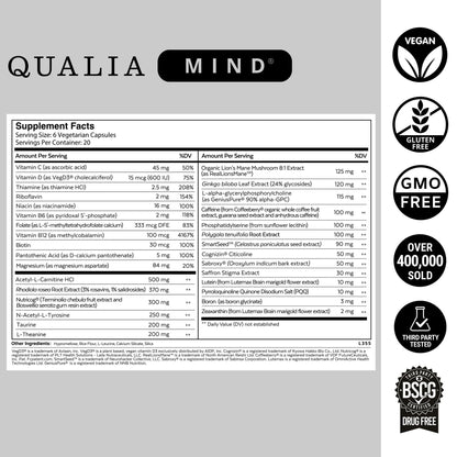 Qualia Mind — Beat Brain Fog | Doctor-Formulated Premium Brain Nourishment | Fuel Focus, Drive & Energy | 32 Ingredients Including Lion’s Mane, Cognizin™️, Ginkgo & More| 2 Week Supply* - Maple Wellness Supplements