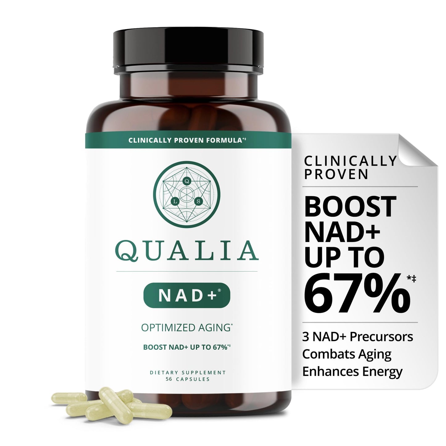 Qualia NAD Supplement — Clinically Proven to Boost NAD+ up to 67%. Optimized Aging, Energy, Focus. Elite Ingredients Nicotinamide Riboside (NIAGEN), Niacin, Niacinamide (1 Month Supply) - Maple Wellness Supplements