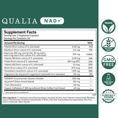 Qualia NAD Supplement — Clinically Proven to Boost NAD+ up to 67%. Optimized Aging, Energy, Focus. Elite NAD+ Booster Ingredients Nicotinamide Riboside (NIAGEN), Niacin, Niacinamide (1 Month Supply) - Maple Wellness Supplements
