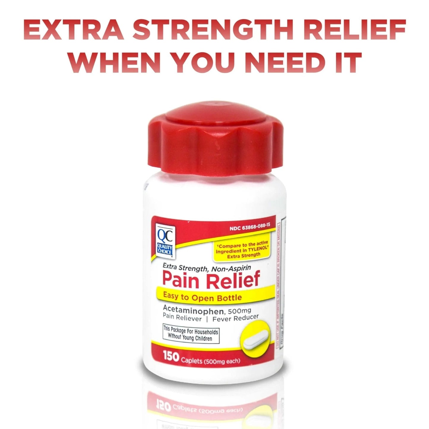 Quality Choice Easy Open Extra Strength Pain Relief, Acetaminophen 500mg Extra Strength, Pain Reliever and Fever Reducer for Headache, Backache, Toothache and Muscle Aches, 150 Count Bottle. - Maple Wellness Supplements