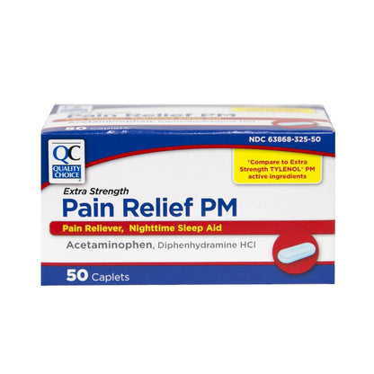 Quality Choice Extra Strength Pain Relief PM, Pain Reliever and Nighttime Sleep Aid, Acetaminophen 500 mg & Diphenhydramine HCI 25 mg (Sleep Aid), 50 Count Package of Caplets - Maple Wellness Supplements