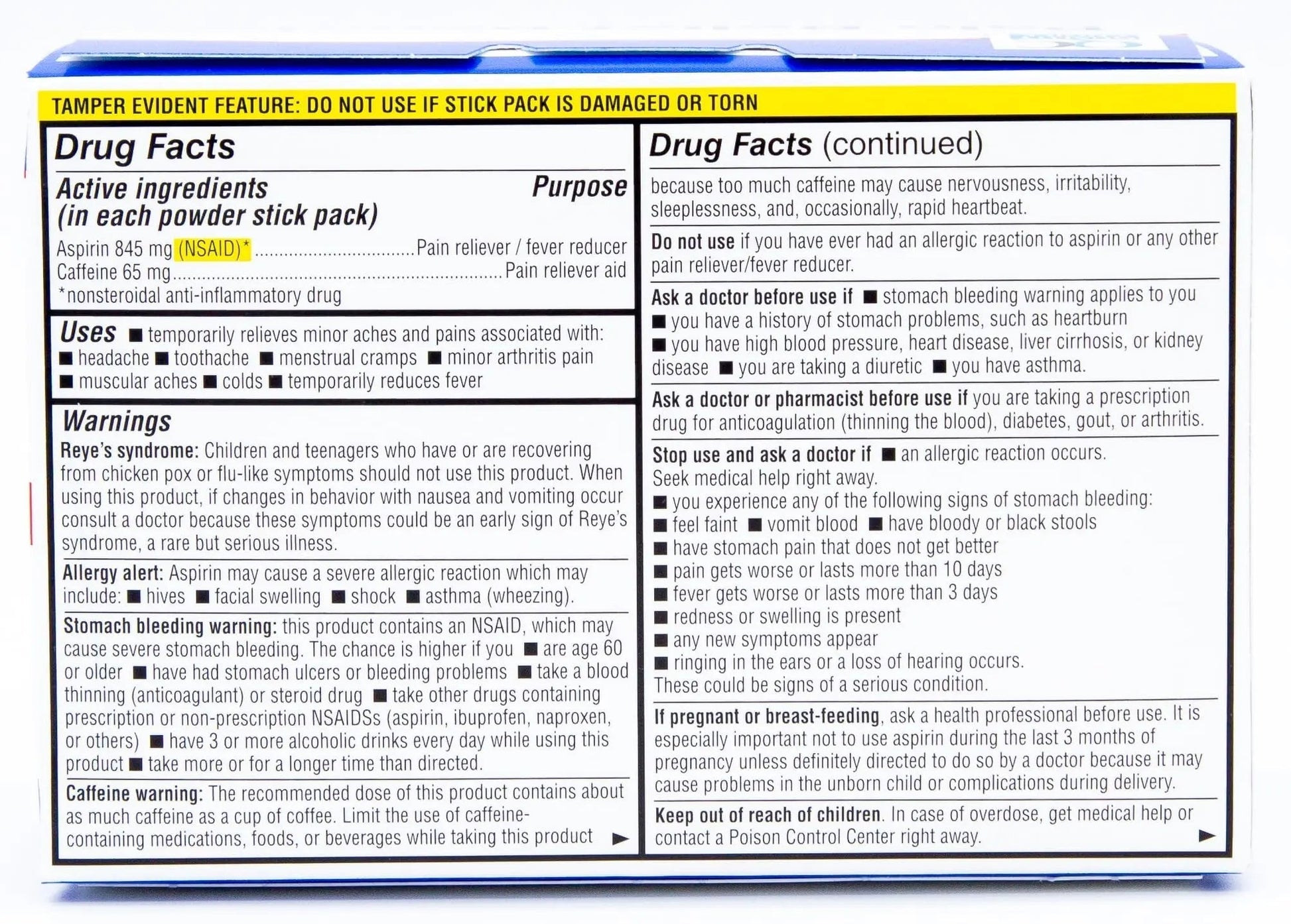 Quality Choice Fast Pain Relief Powder, Contains 50 Powder Packets for Rapid Pain Relief. Contains Aspirin & Caffiene - Maple Wellness Supplements