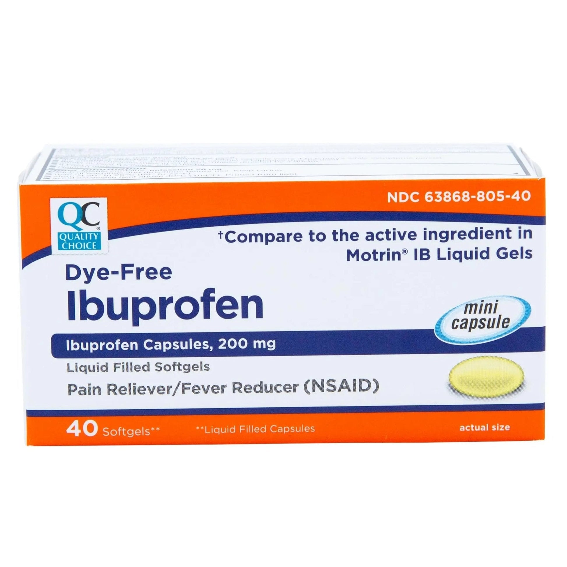 Quality Choice Ibuprofen 200 mg Liquid Gels 40 Count Easy to Swallow Pain Reliever and Fever Reducer for Headache Toothache Backache Menstrual Cramps Muscle Aches Minor and Pain - Maple Wellness Supplements