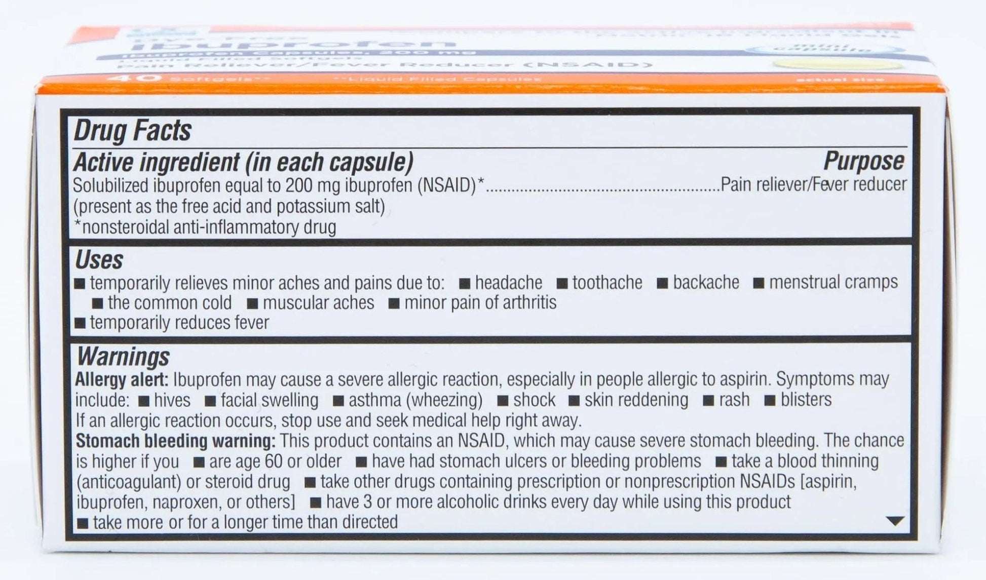 Quality Choice Ibuprofen 200 mg Liquid Gels 40 Count Easy to Swallow Pain Reliever and Fever Reducer for Headache Toothache Backache Menstrual Cramps Muscle Aches Minor and Pain - Maple Wellness Supplements